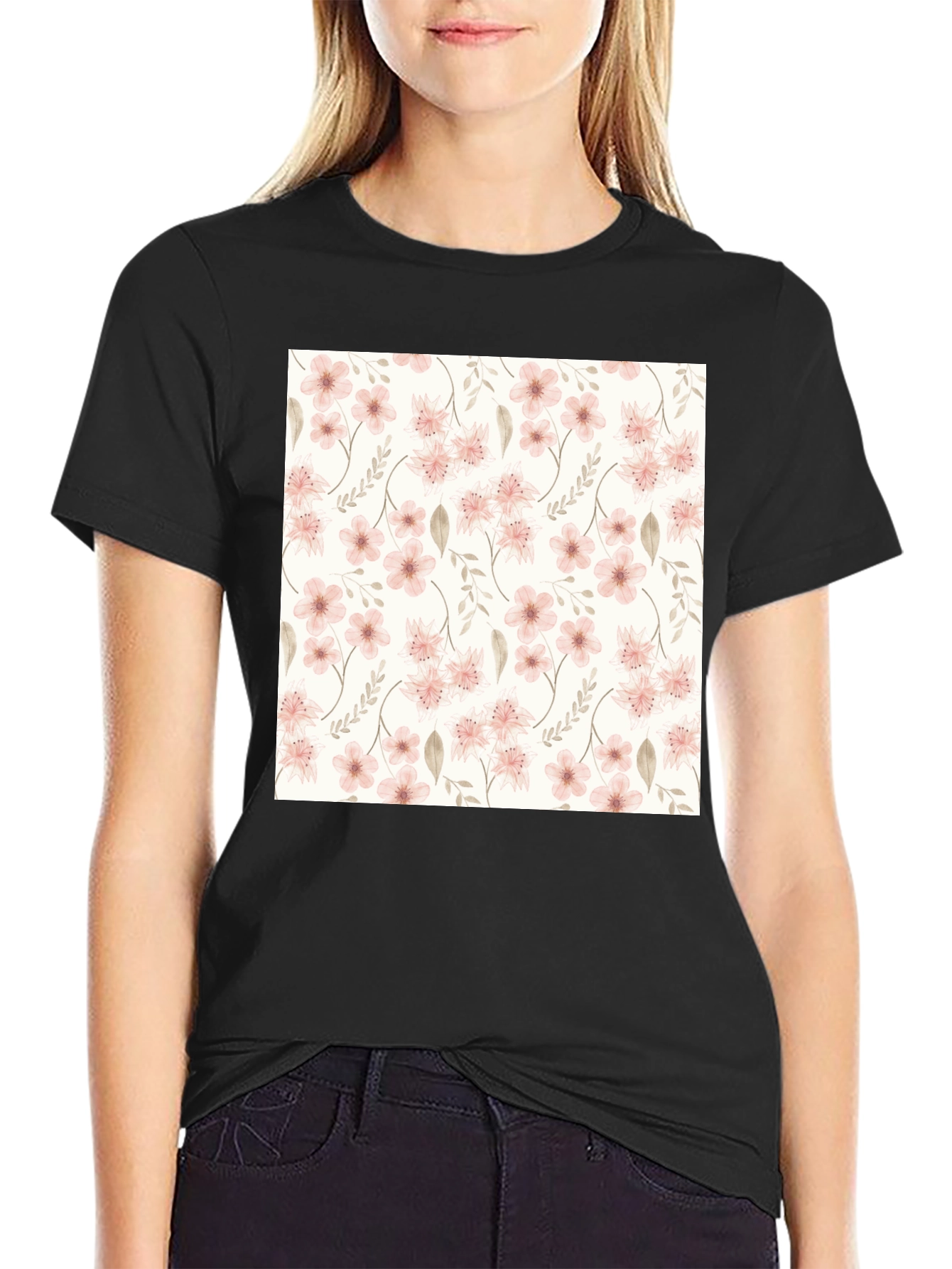 Floral Pattern Black T-Shirt - Stylish Casual Wear
