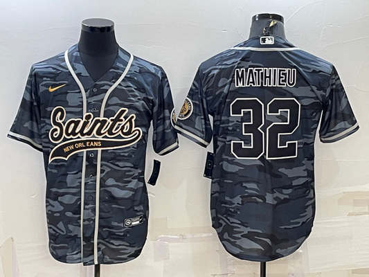 Men's New Orleans Saints Tyrann Mathieu #32 Grey Camouflage Game Jerseys Joint Edition