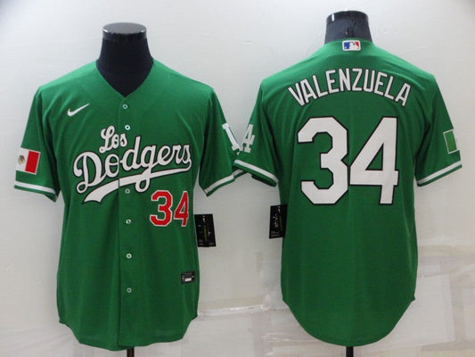 Men's Los Angeles Dodgers Fernando Valenzuela #34 Green Replica Player Jerseys