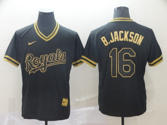 Men's Kansas City Royals Bo Jackson #16 Black Replica Baseball Jerseys