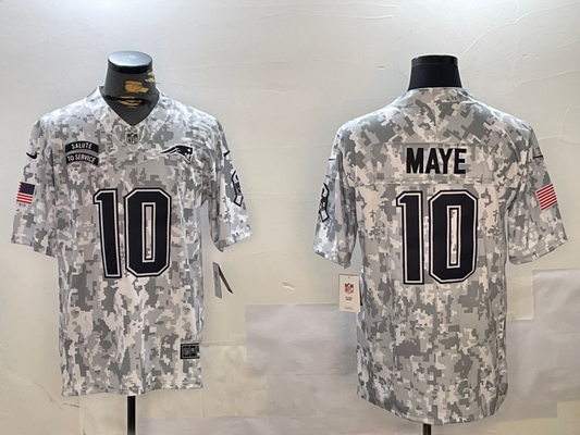 Men's New England Patriots Drake Maye #10 Arctic Camo 2024 Salute to Service Limited Jerseys