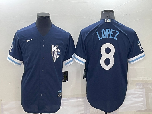 Men's Kansas City Royals Nicky Lopez #8 Navy Replica Baseball Jerseys