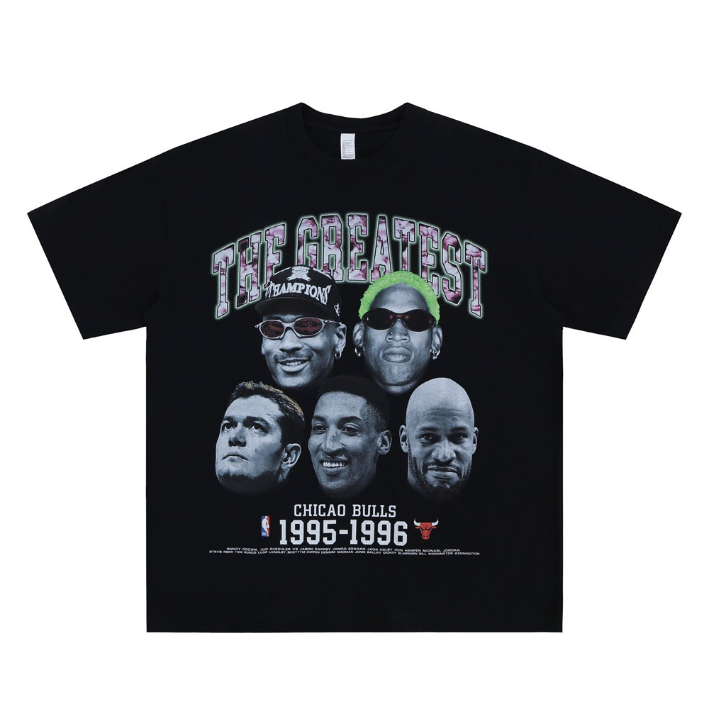 Short Sleeve Loose T-Shirt with Portrait and Letter Print