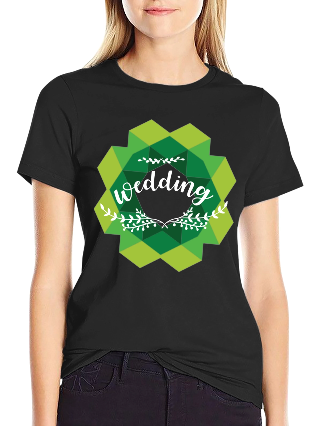 Wedding Graphic Tee - Green Geometric Design