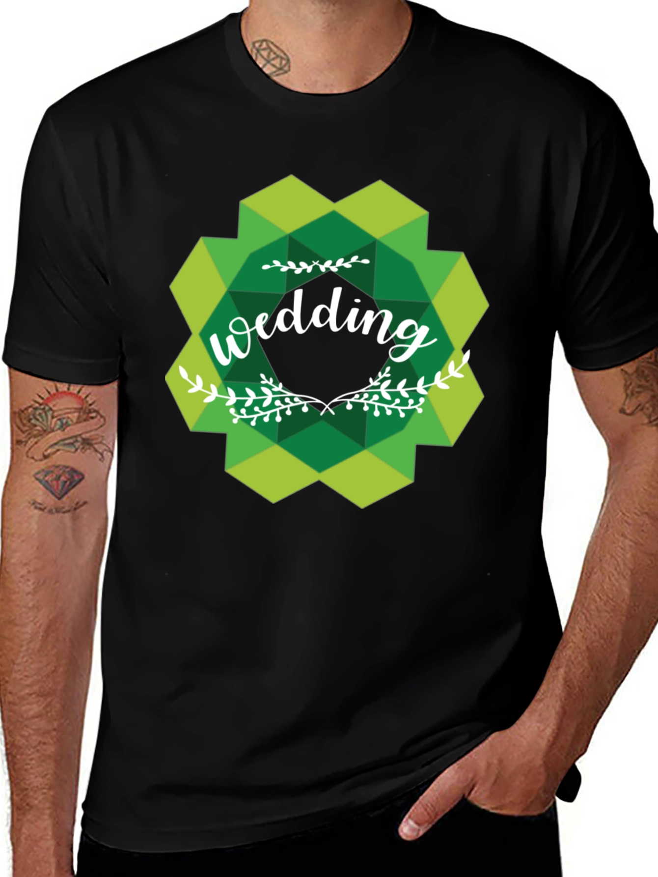 Wedding Graphic Tee - Green Geometric Design