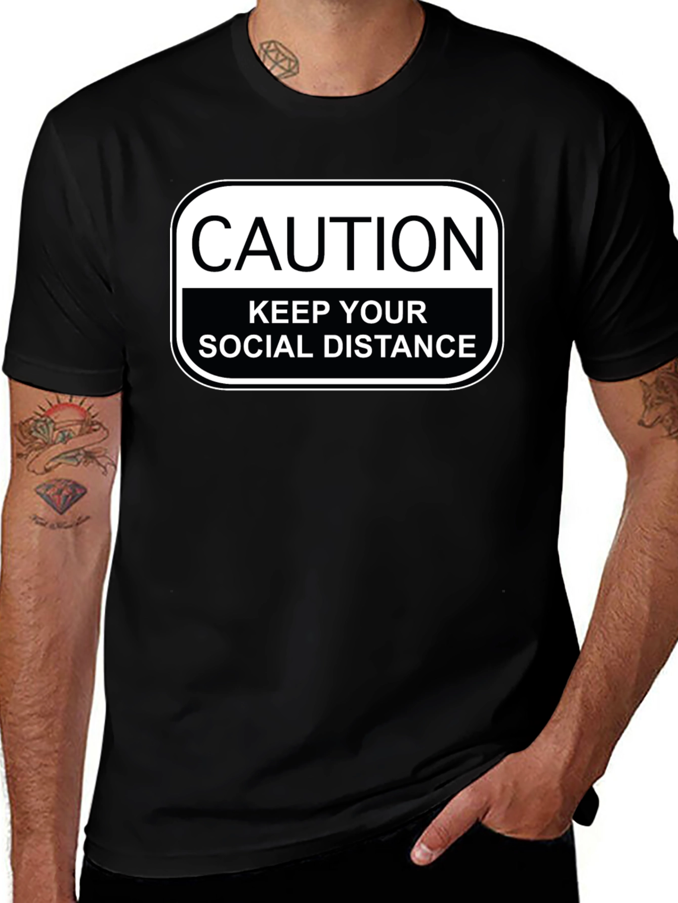 Caution Social Distance T-Shirt - Black Novelty Tee