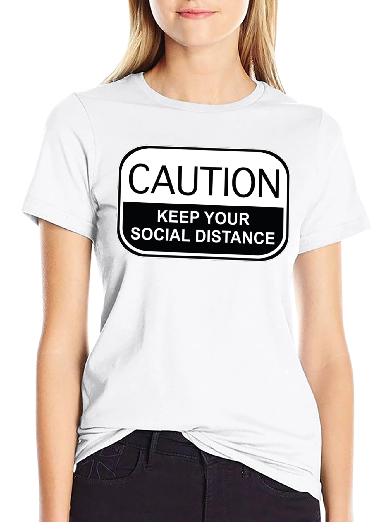 Caution Social Distance T-Shirt - Black Novelty Tee