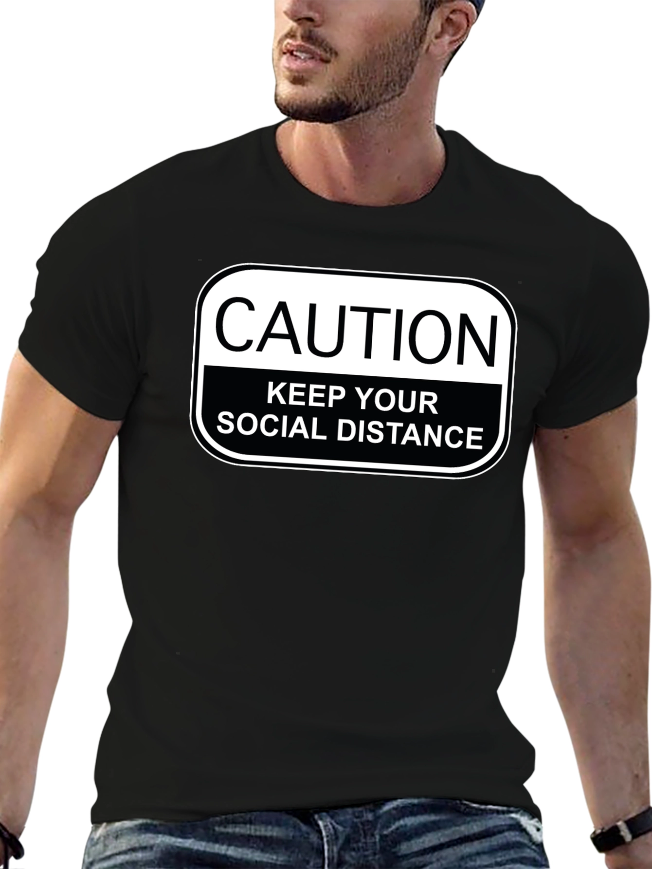 Caution Social Distance T-Shirt - Black Novelty Tee