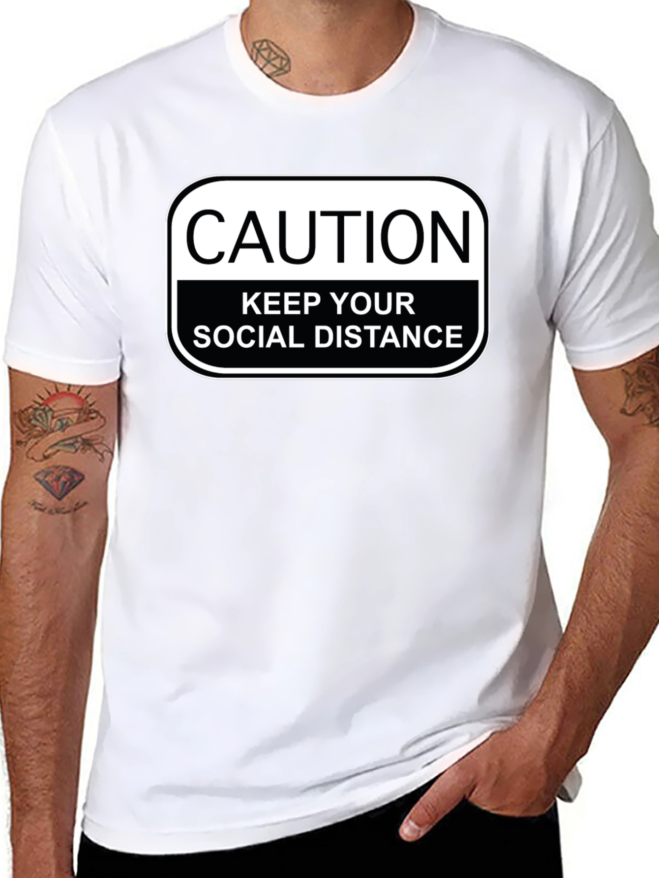 Caution Social Distance T-Shirt - Black Novelty Tee