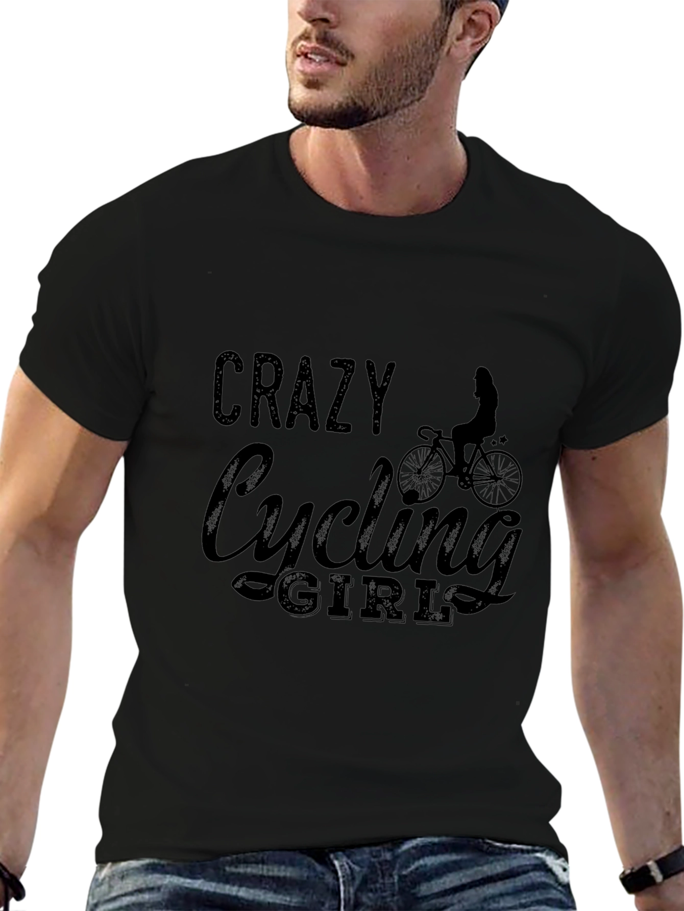 Crazy Cycling Girl Graphic Tee - Black T-Shirt