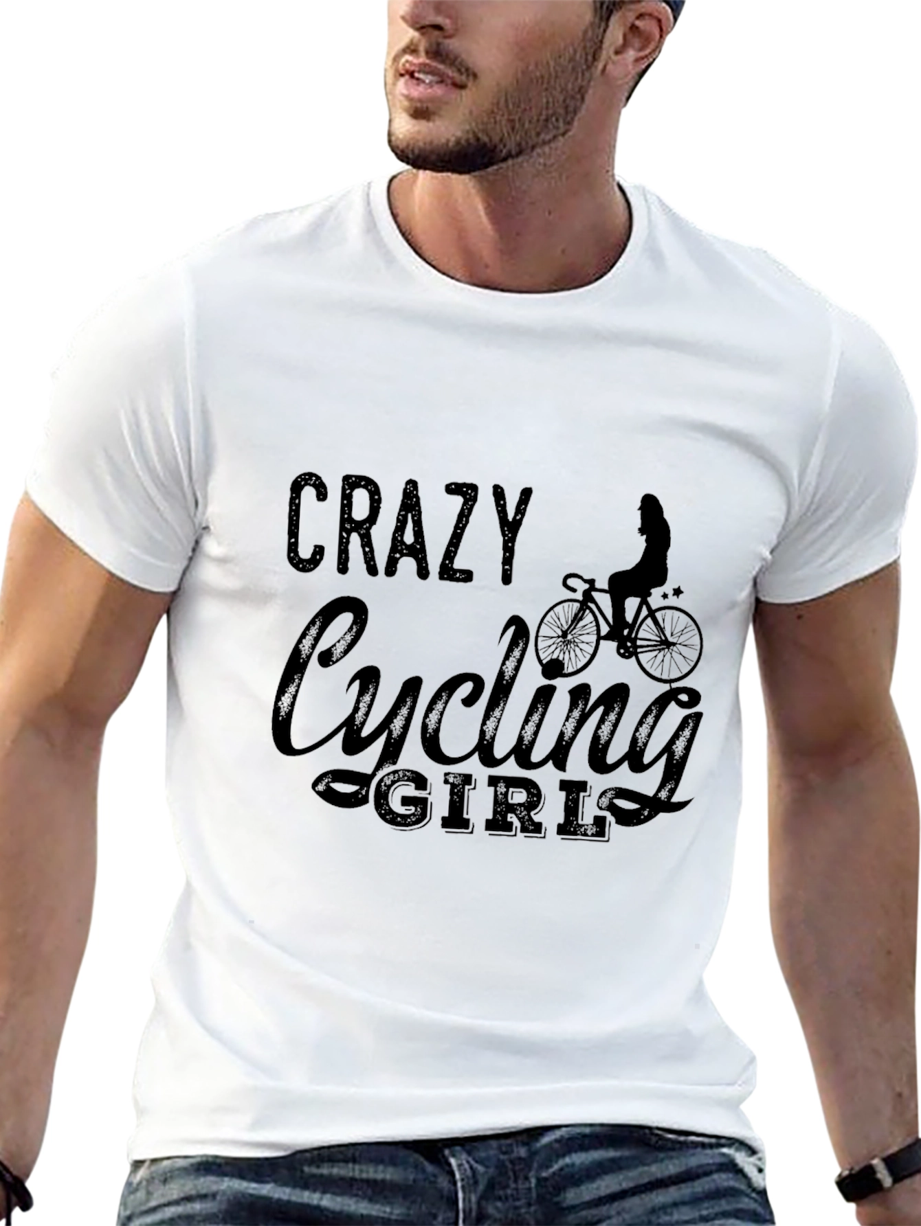 Crazy Cycling Girl Graphic Tee - Black T-Shirt