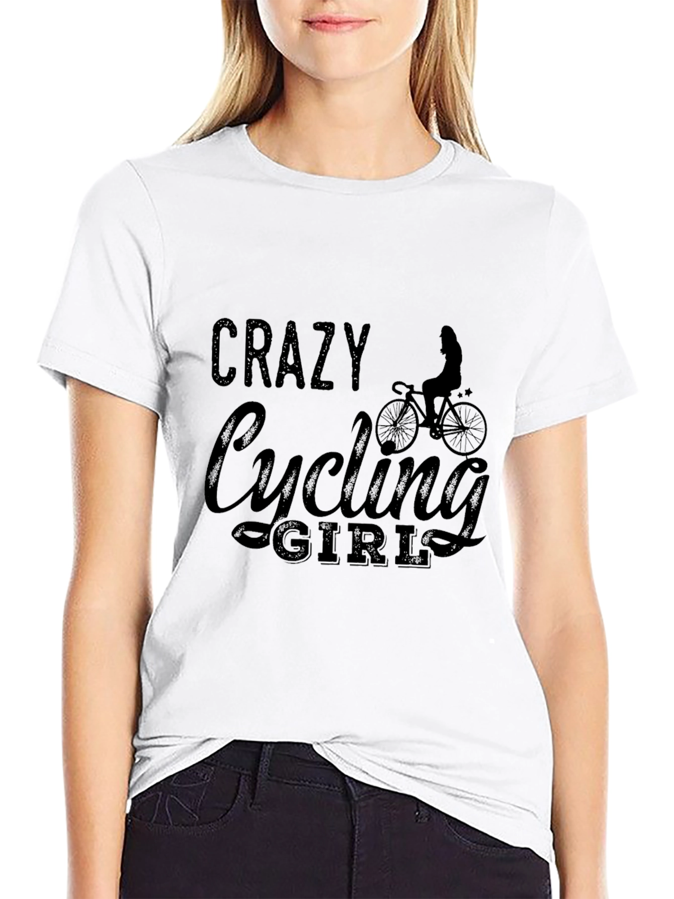 Crazy Cycling Girl Graphic Tee - Black T-Shirt