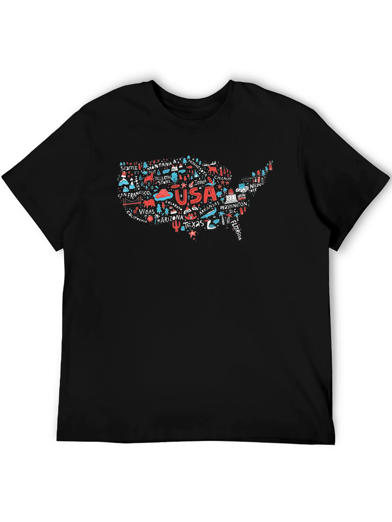 USA Travel Map T-Shirt - Landmarks & Cities