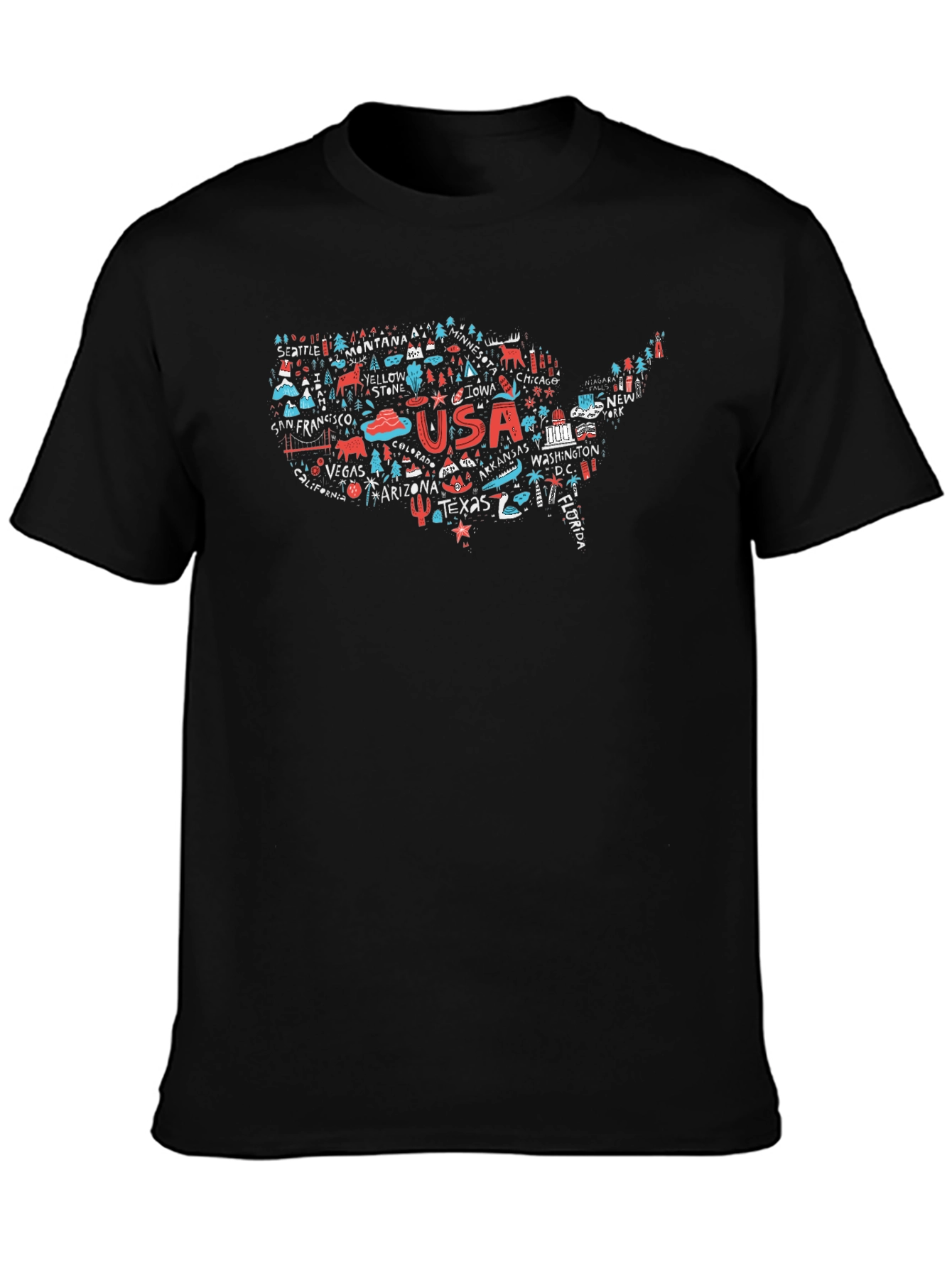 USA Travel Map T-Shirt - Landmarks & Cities