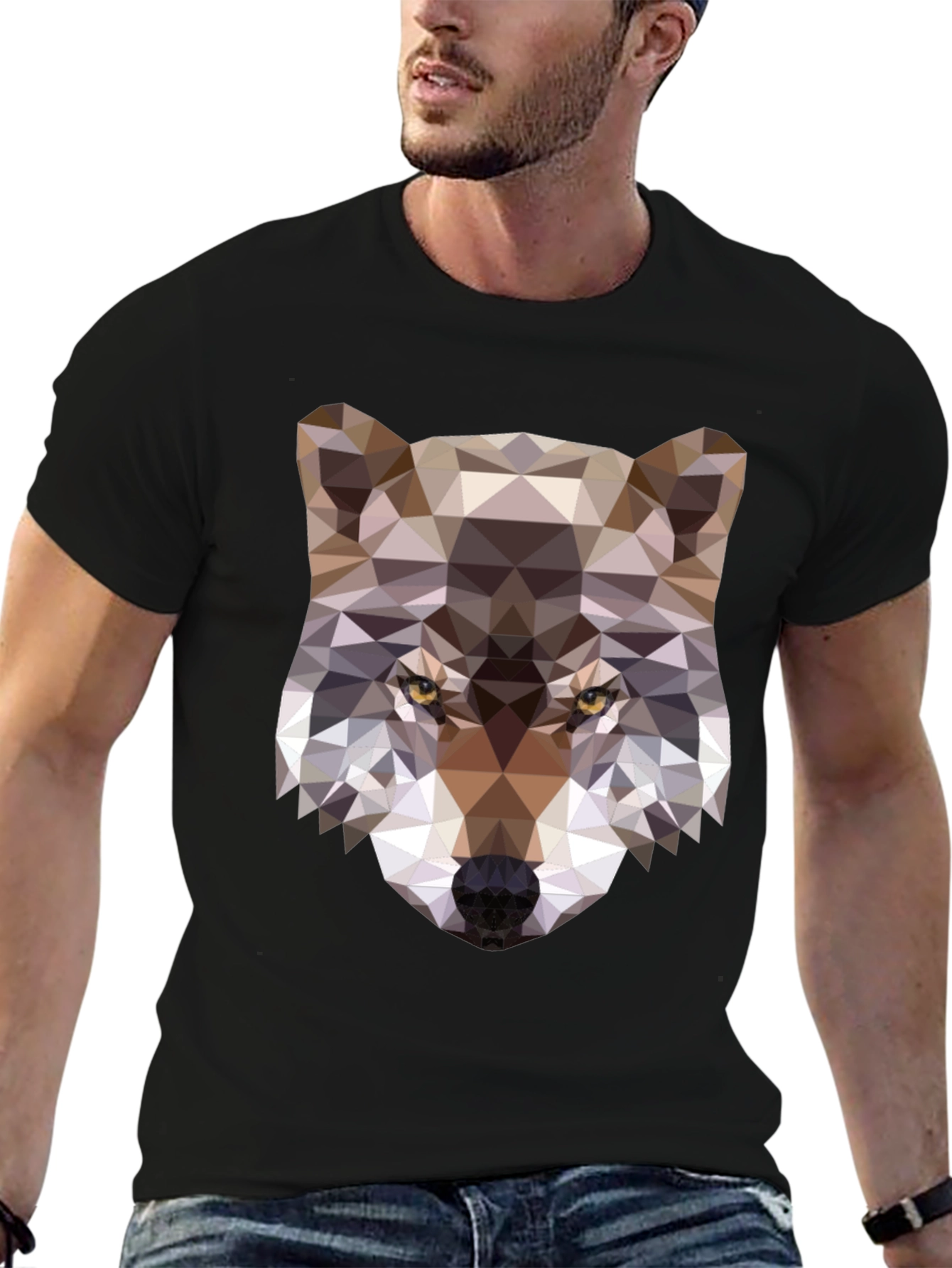 Geometric Wolf Graphic Tee - Modern Animal Print Shirt
