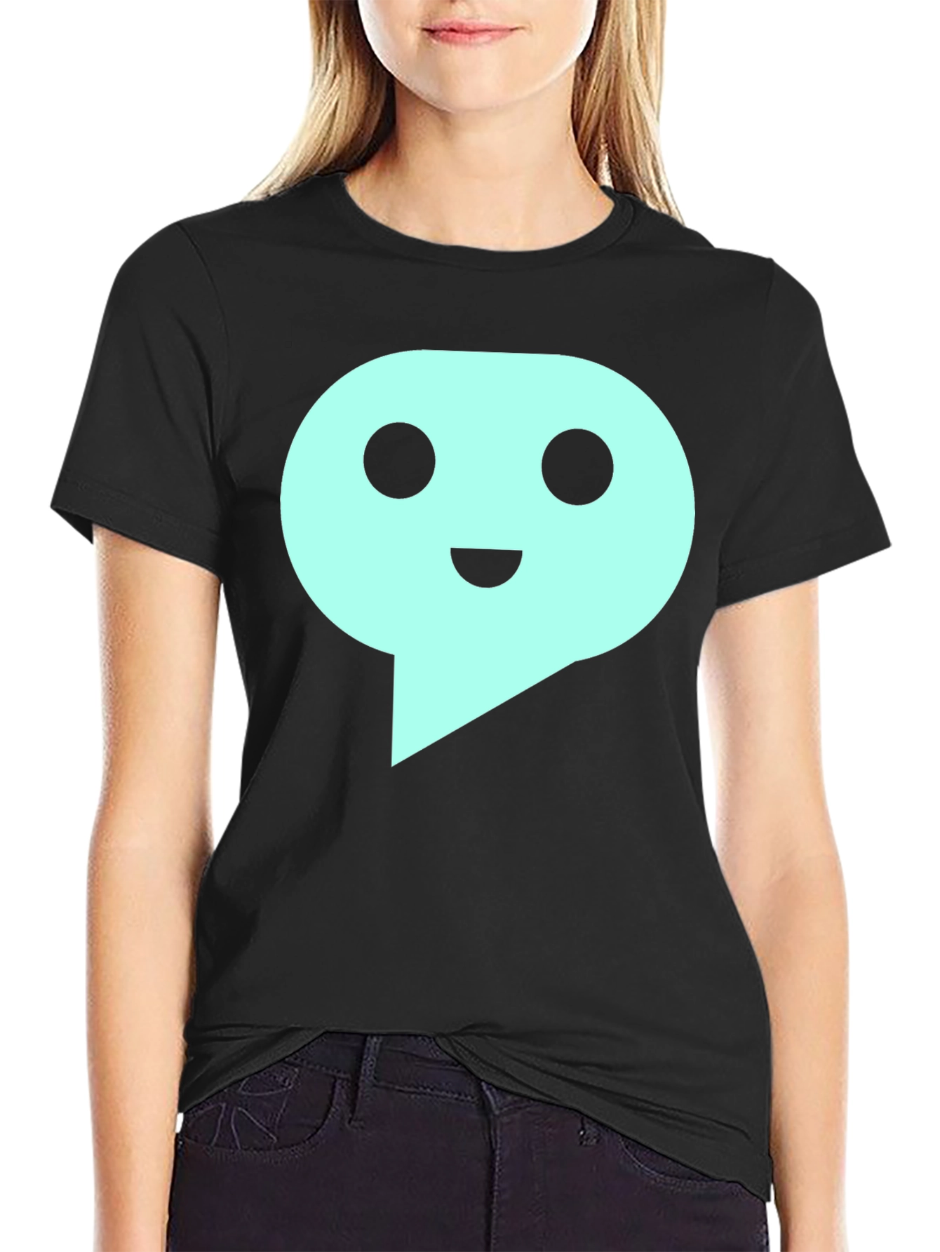 Mens Black T-Shirt with Teal Speech Bubble Graphic
