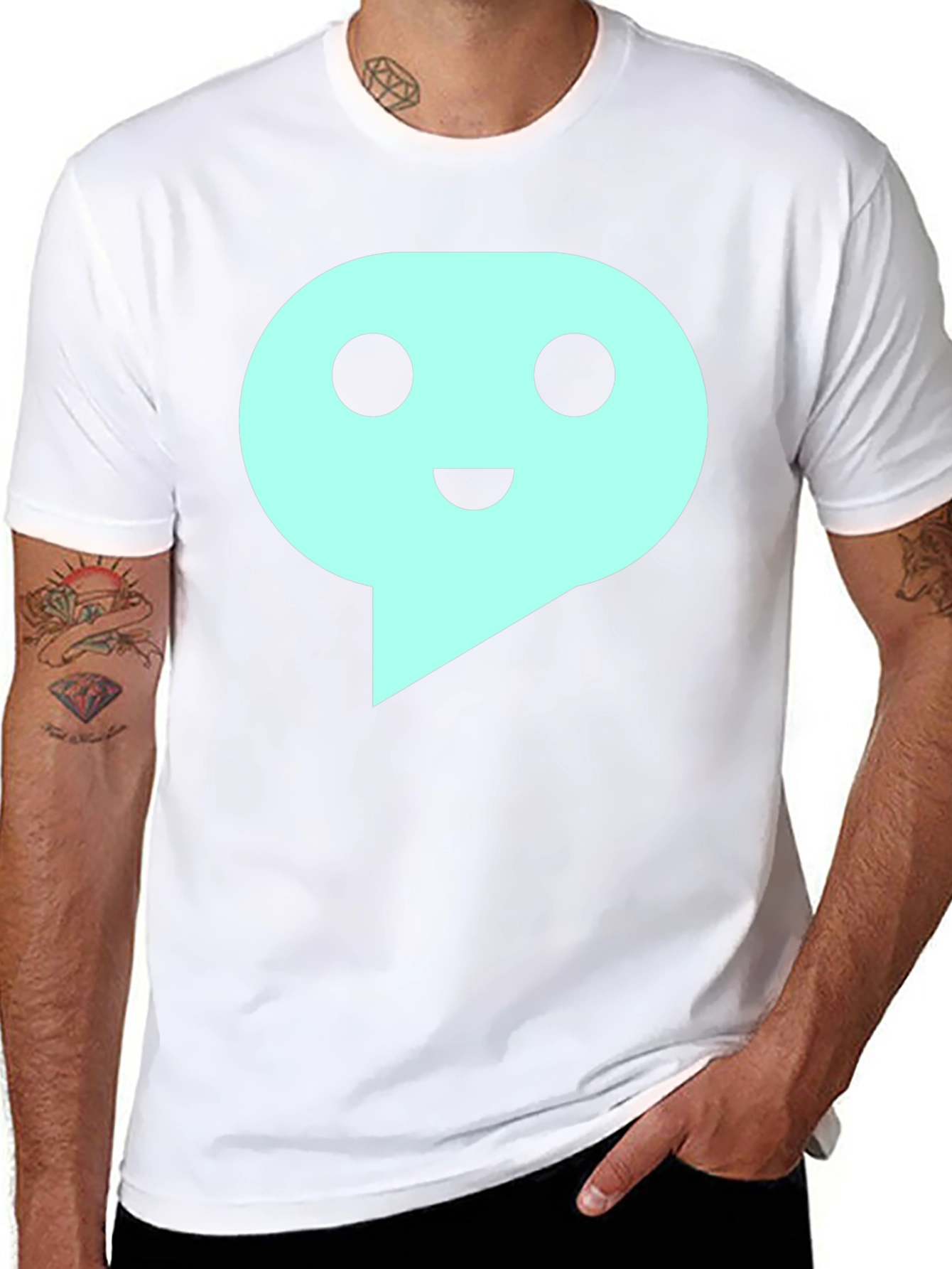 Mens Black T-Shirt with Teal Speech Bubble Graphic
