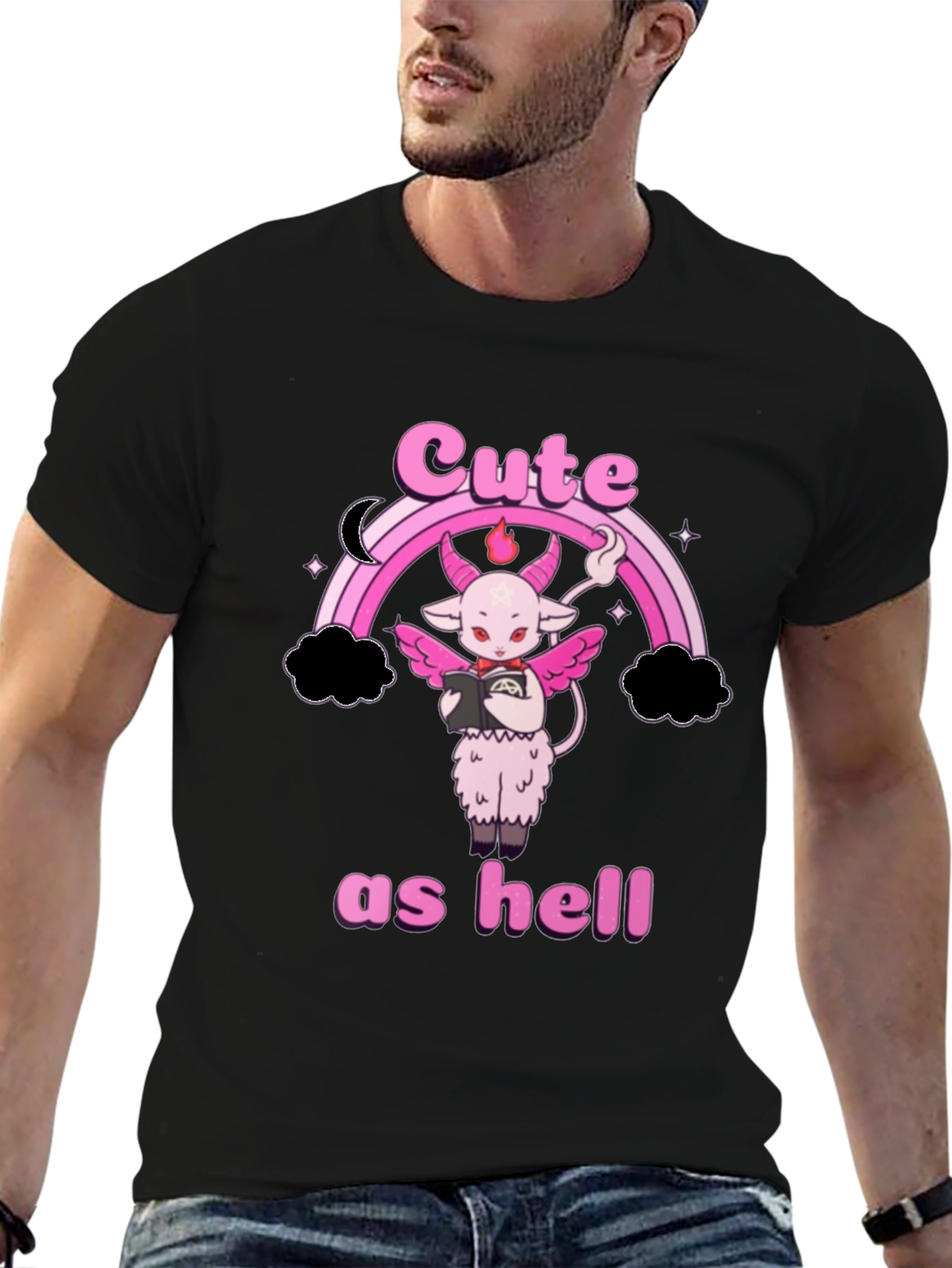 Cute as Hell T-Shirt: Pastel Goth Baphomet Rainbow