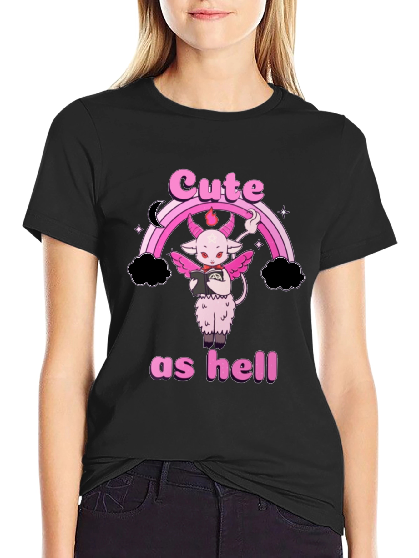 Cute as Hell T-Shirt: Pastel Goth Baphomet Rainbow