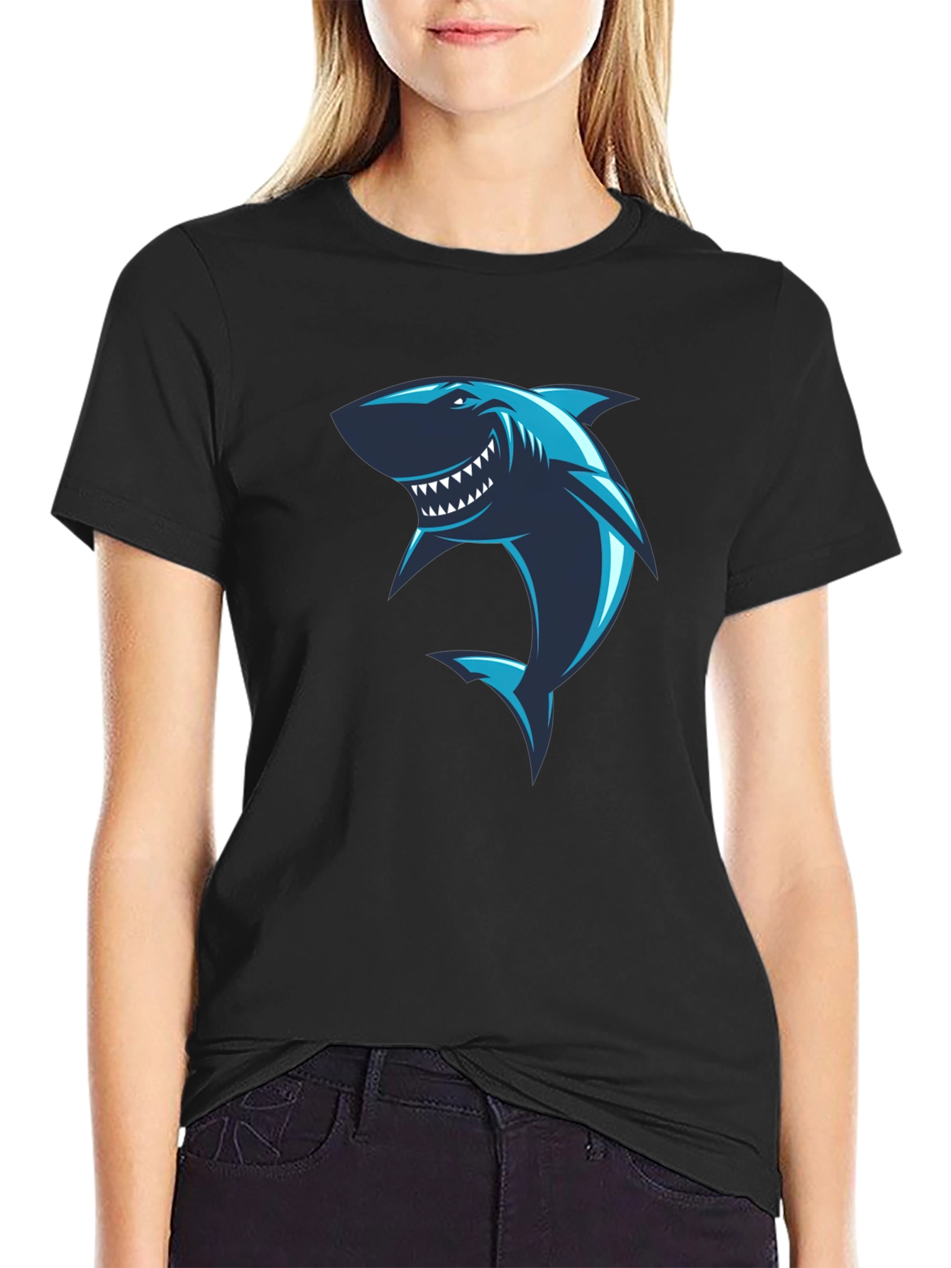 Shark Graphic Print Black T-Shirt