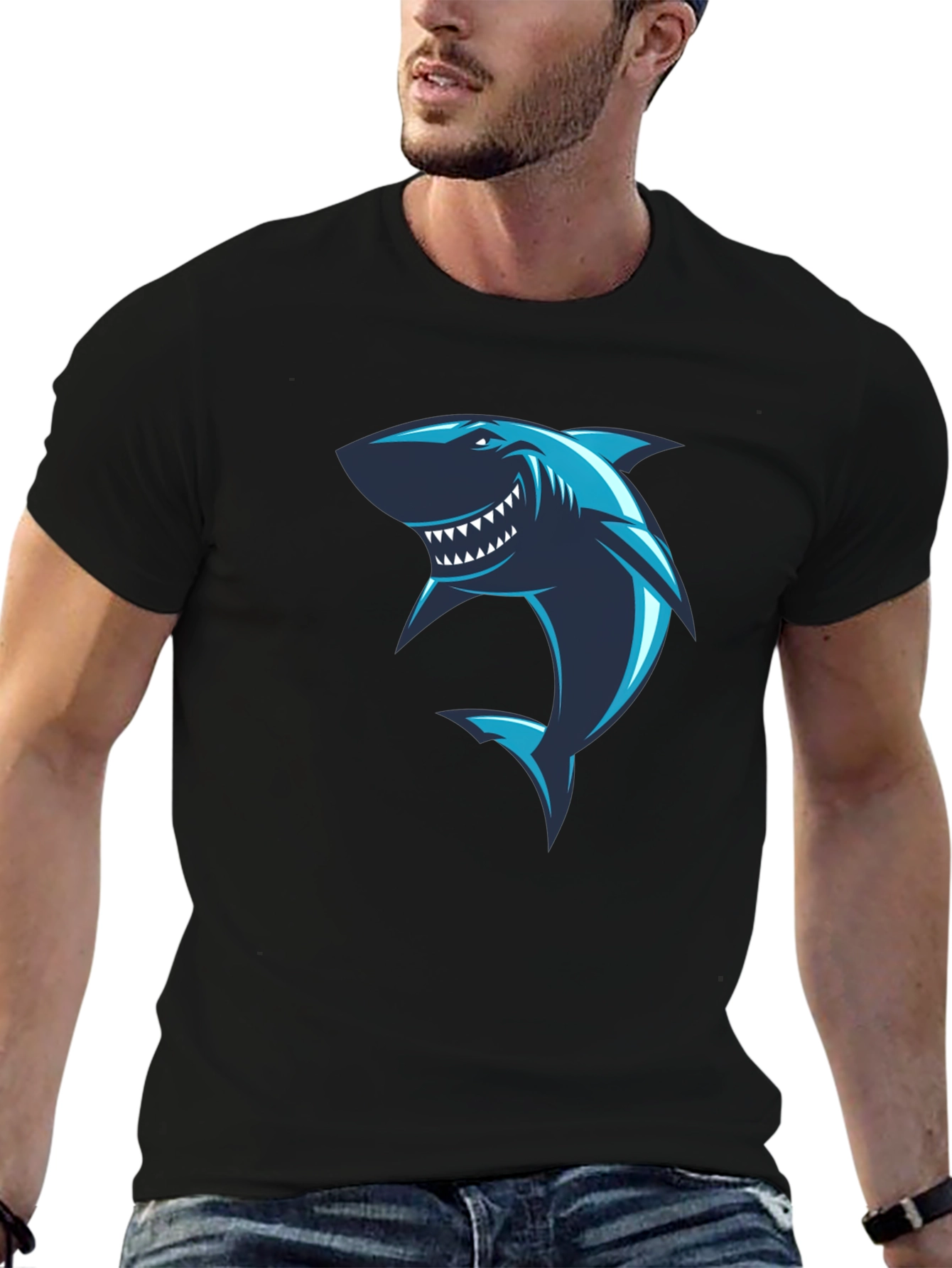 Shark Graphic Print Black T-Shirt