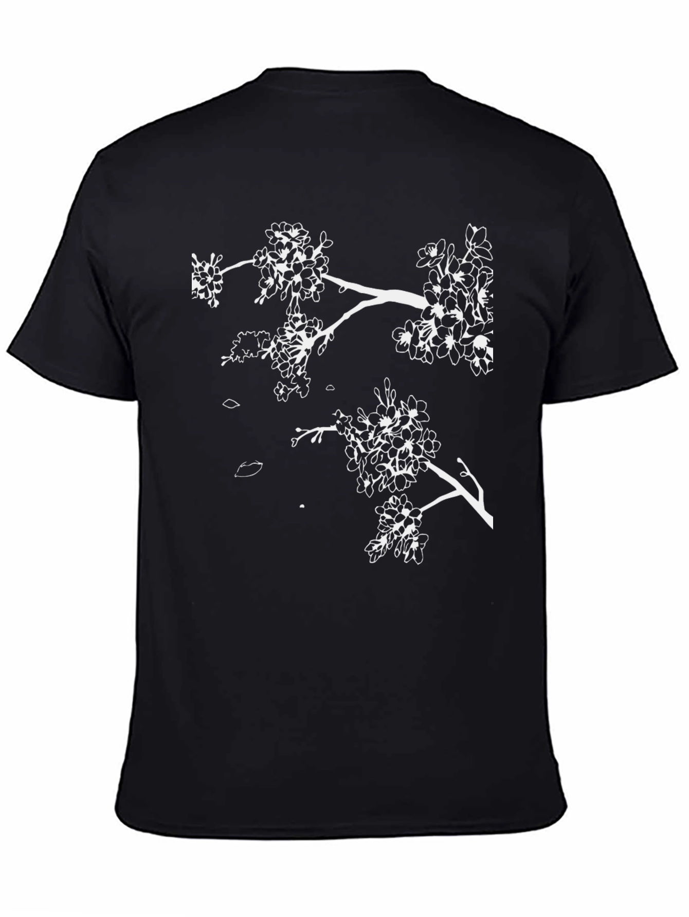 Black T-Shirt with White Cherry Blossom Branch Design
