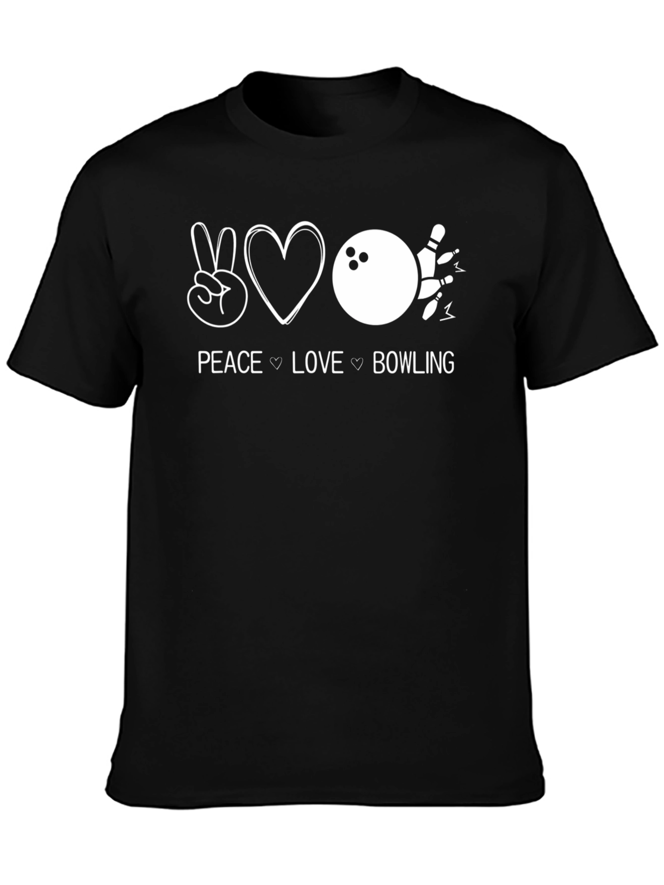 Peace Love Bowling Black Graphic T-Shirt
