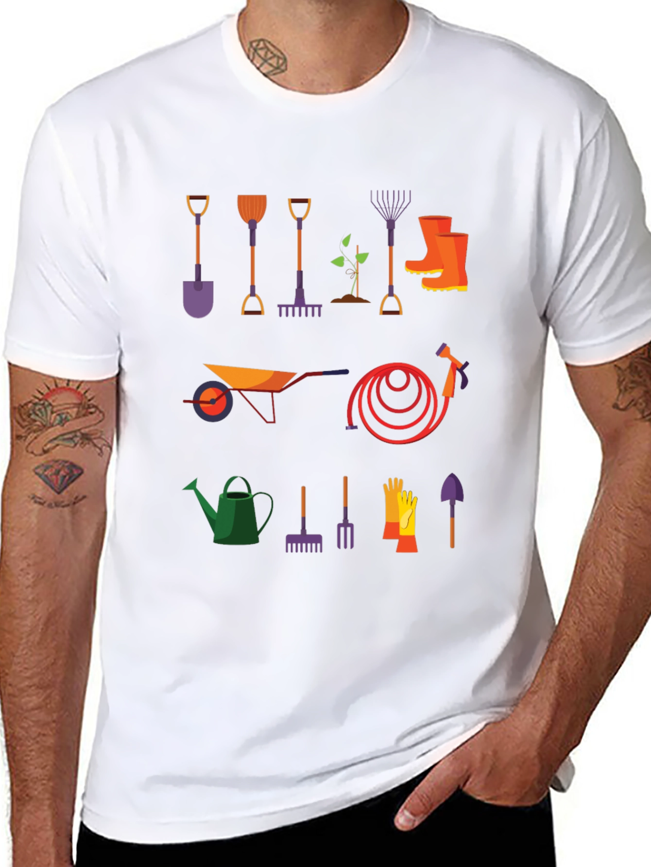 Gardening Tools Graphic Tee - Black Cotton T-Shirt