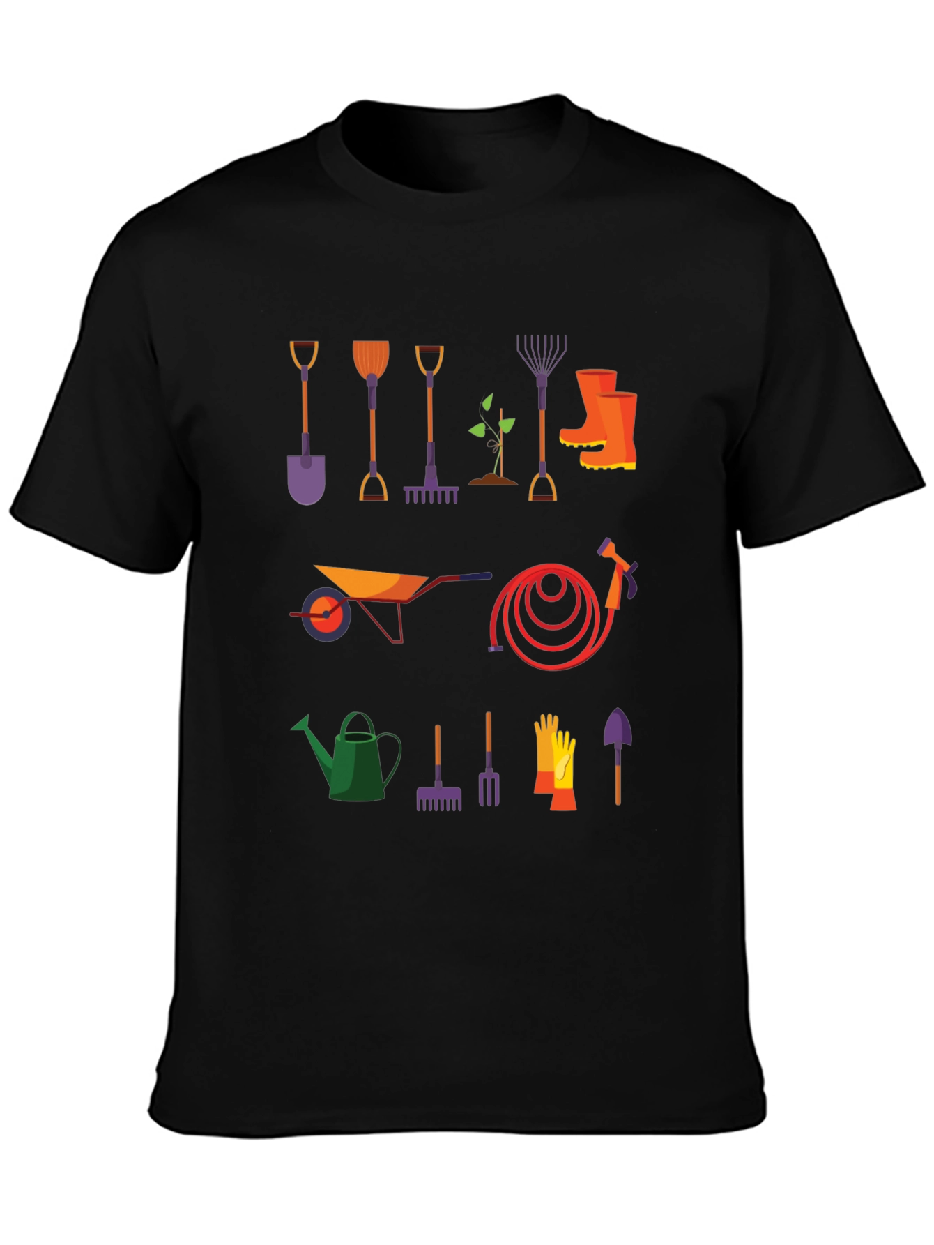 Gardening Tools Graphic Tee - Black Cotton T-Shirt