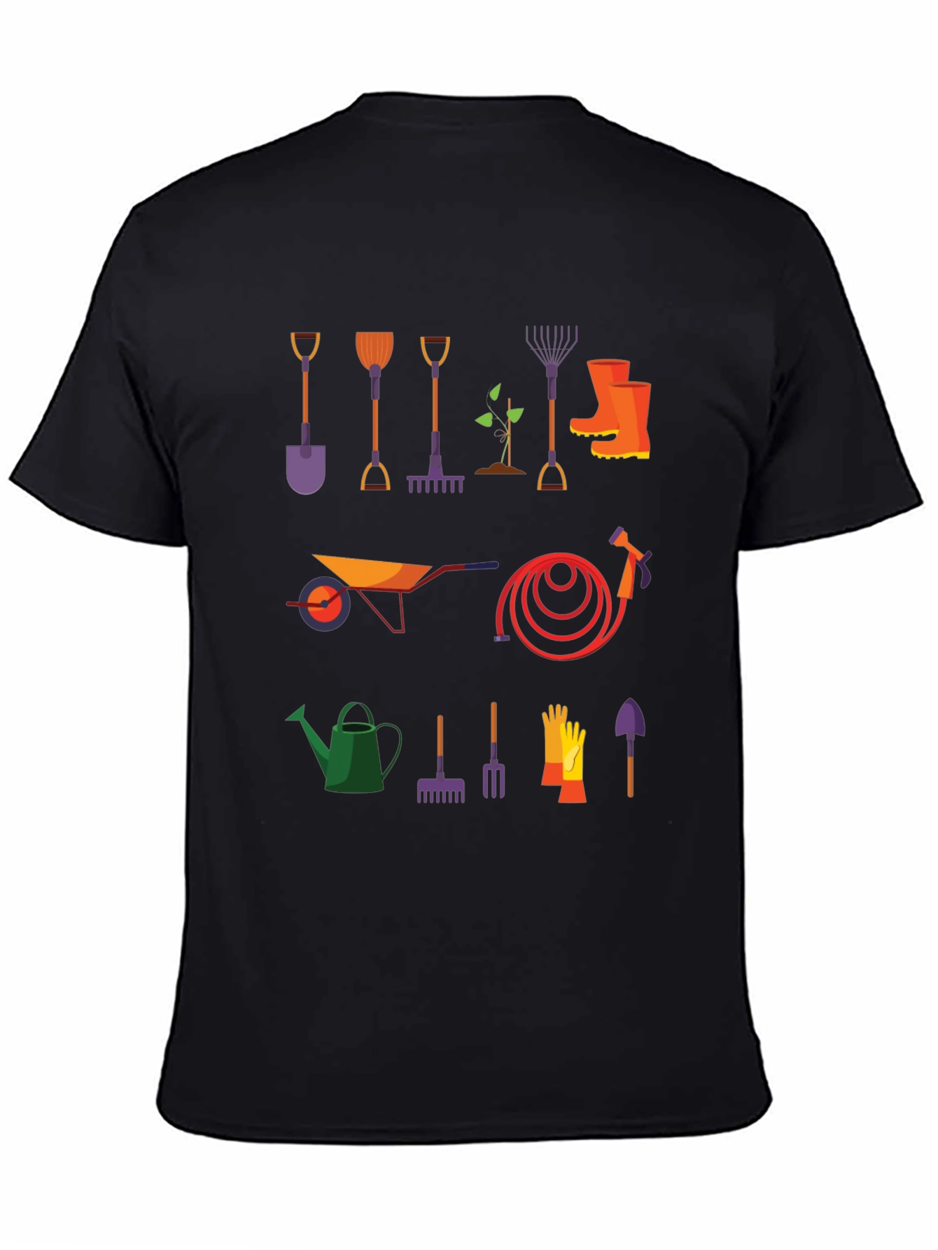 Gardening Tools Graphic Tee - Black Cotton T-Shirt
