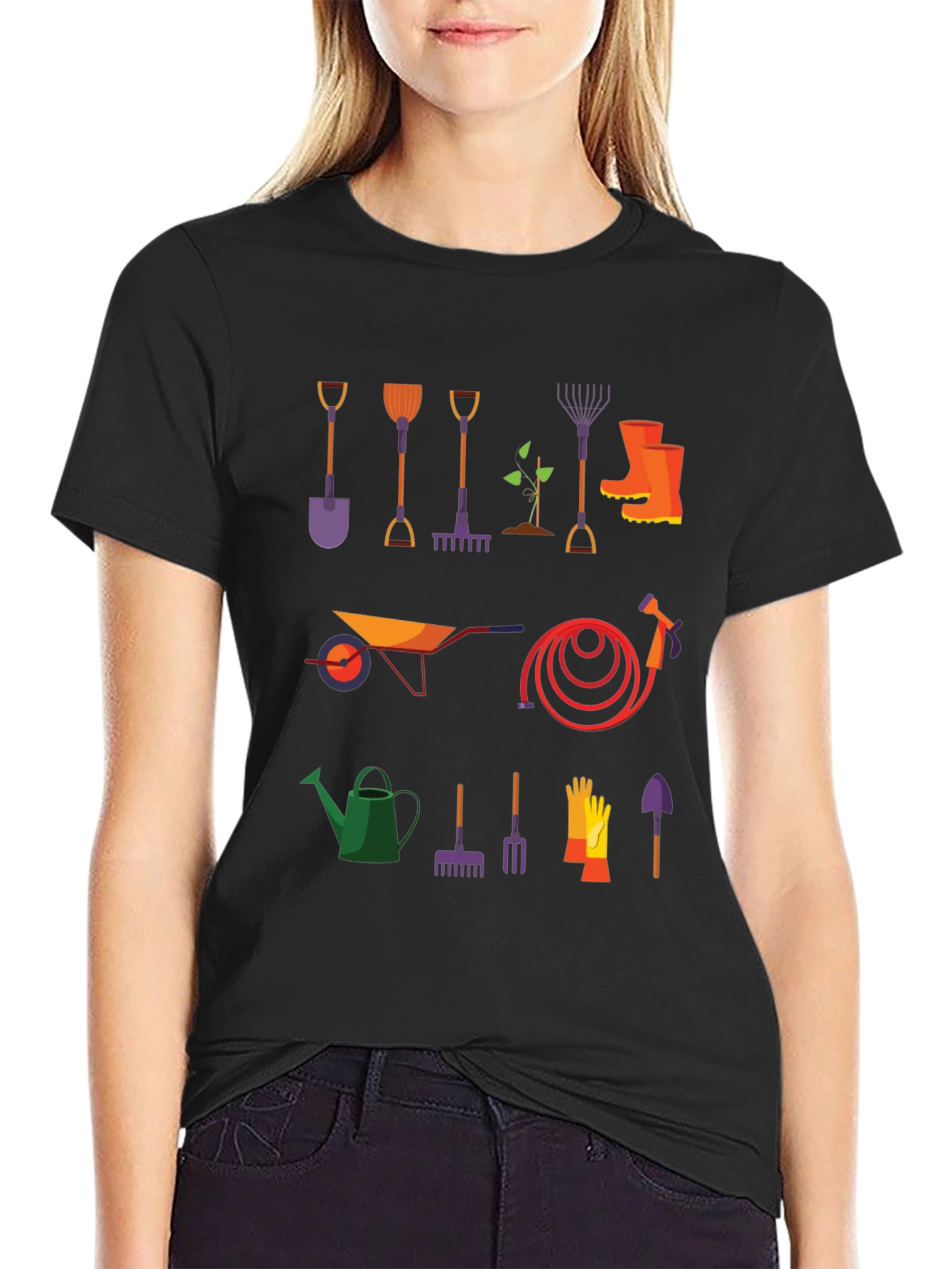 Gardening Tools Graphic Tee - Black Cotton T-Shirt