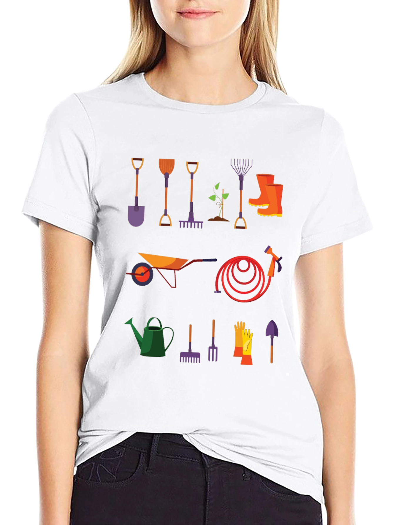 Gardening Tools Graphic Tee - Black Cotton T-Shirt