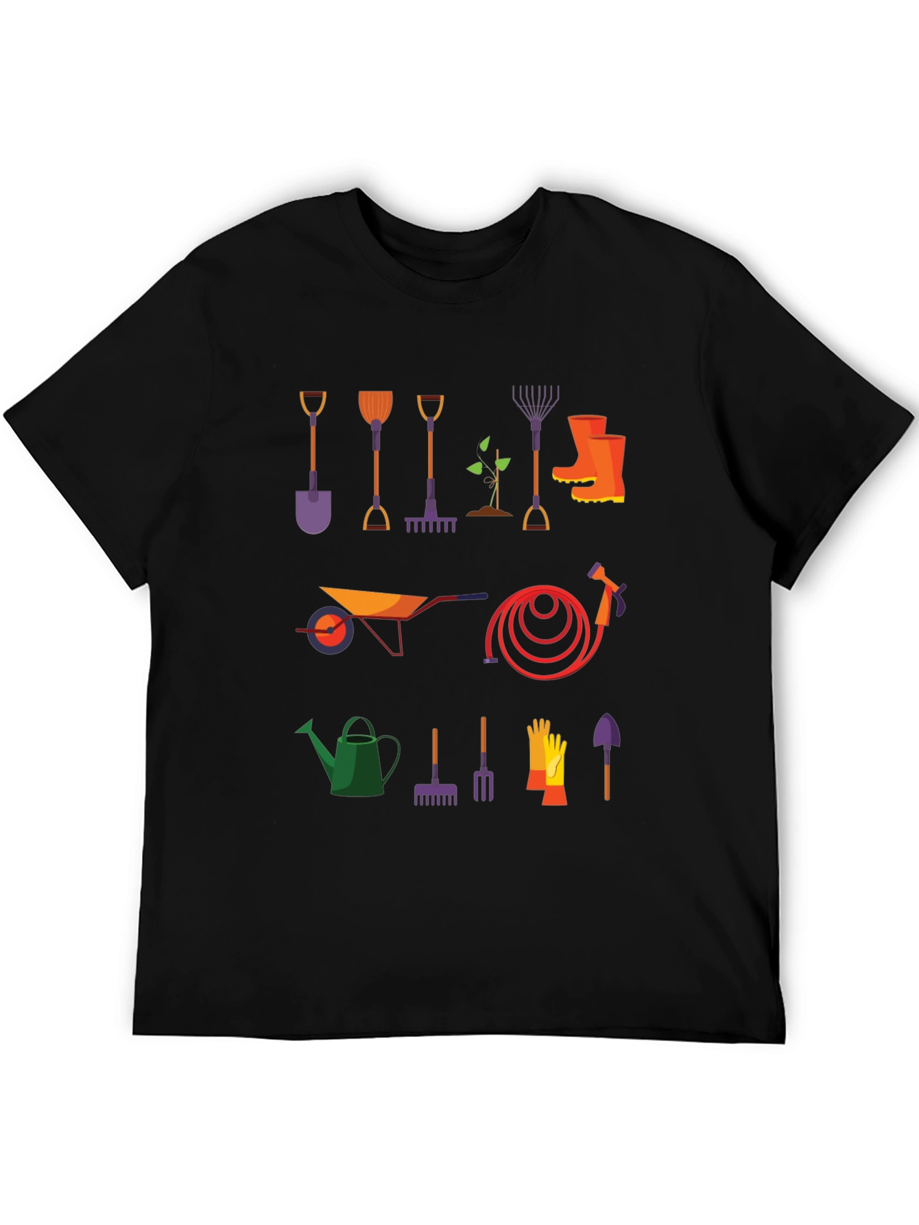 Gardening Tools Graphic Tee - Black Cotton T-Shirt