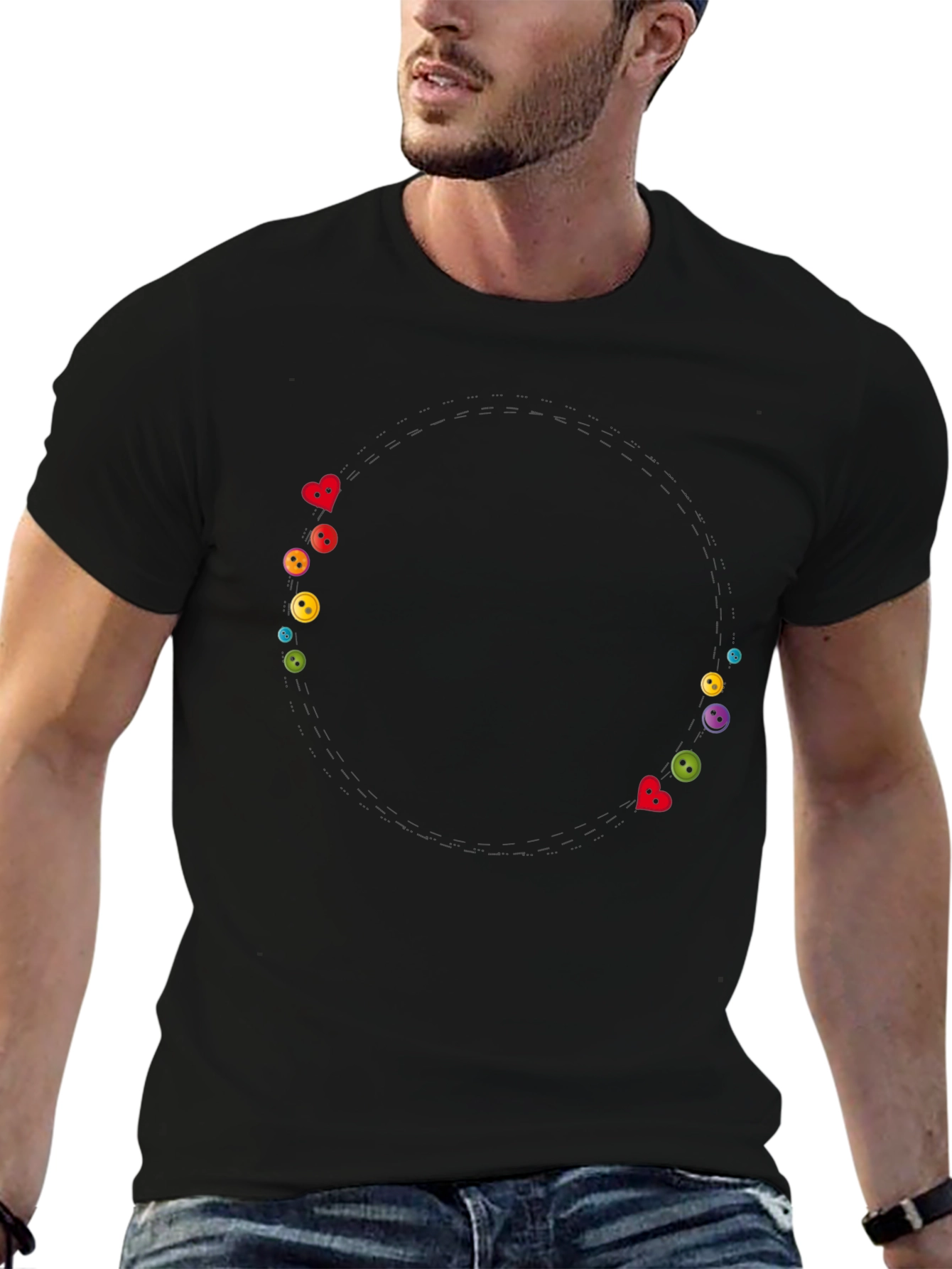 Whimsical Buttons Black Tee