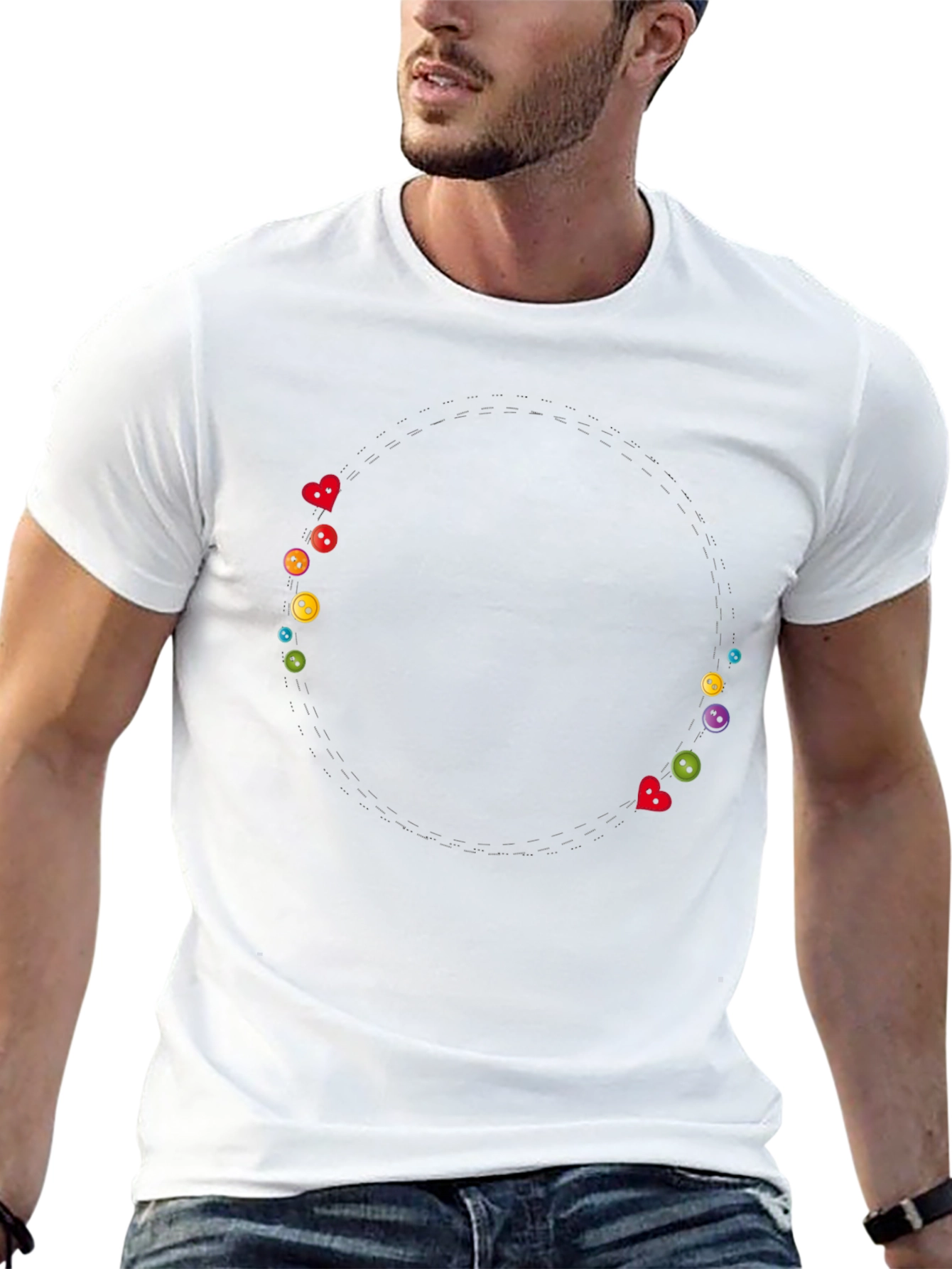 Whimsical Buttons Black Tee