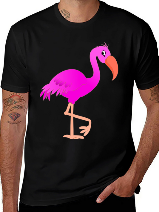 Mens Black T-Shirt with Fun Pink Flamingo Graphic