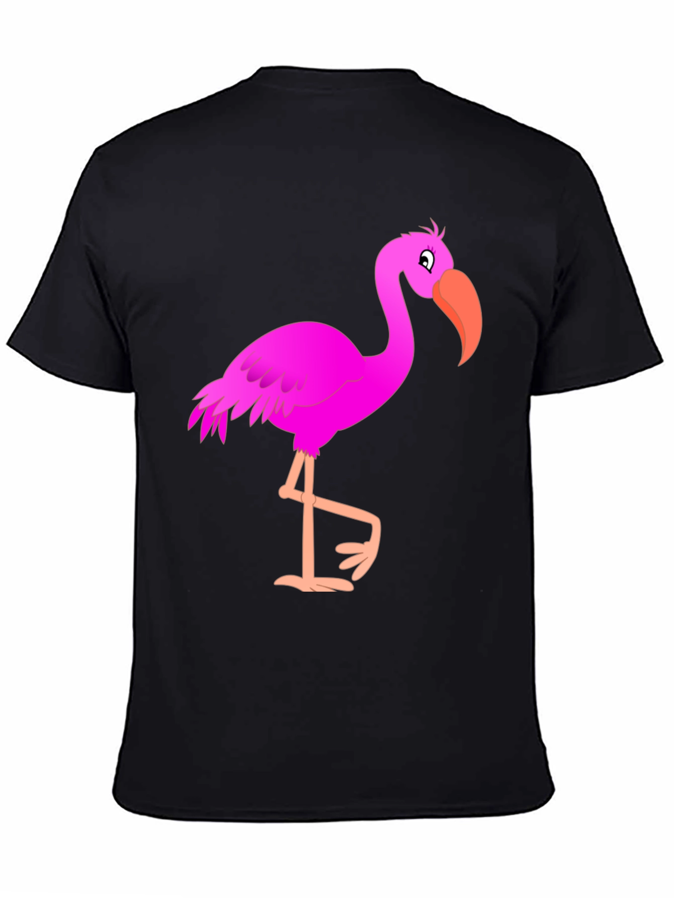 Mens Black T-Shirt with Fun Pink Flamingo Graphic