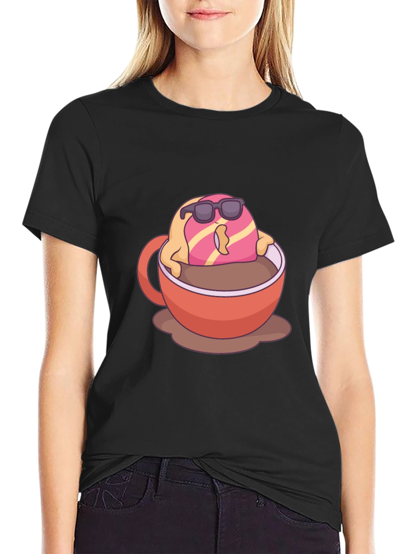 Cool Donut in Coffee Graphic T-Shirt