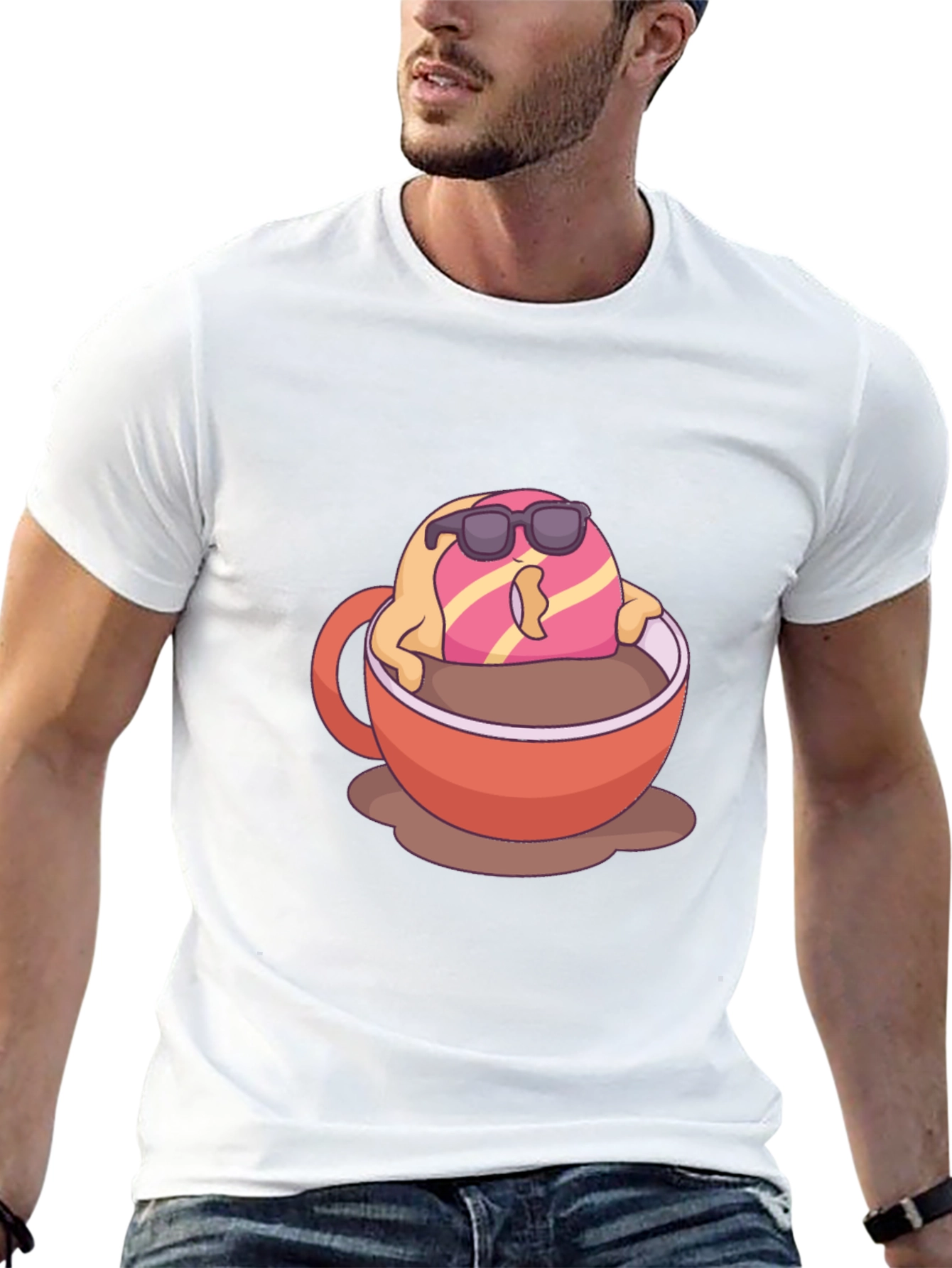 Cool Donut in Coffee Graphic T-Shirt