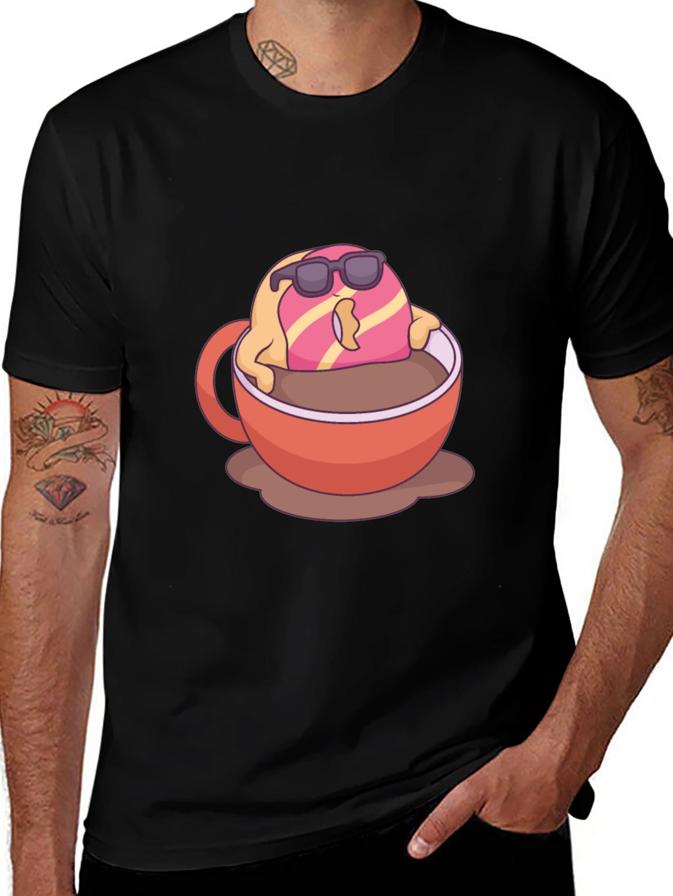 Cool Donut in Coffee Graphic T-Shirt