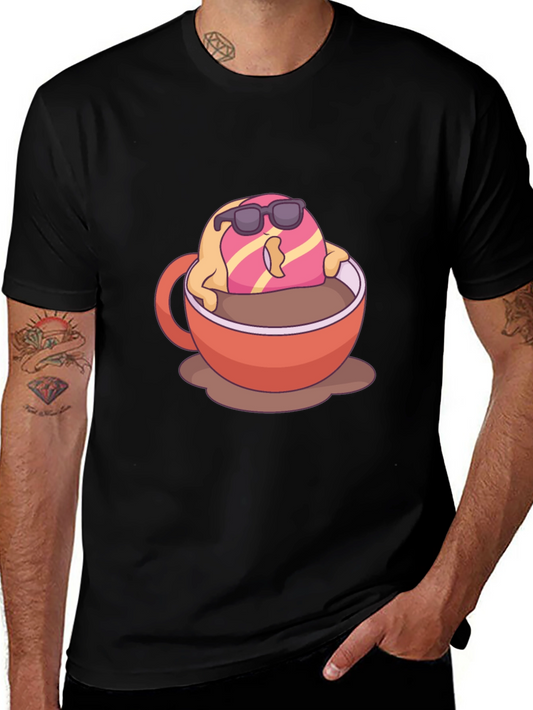 Cool Donut in Coffee Graphic T-Shirt