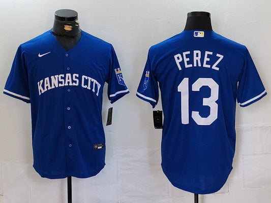 Men's Kansas City Royals Salvador Perez #13 Royal Replica Player Jerseys