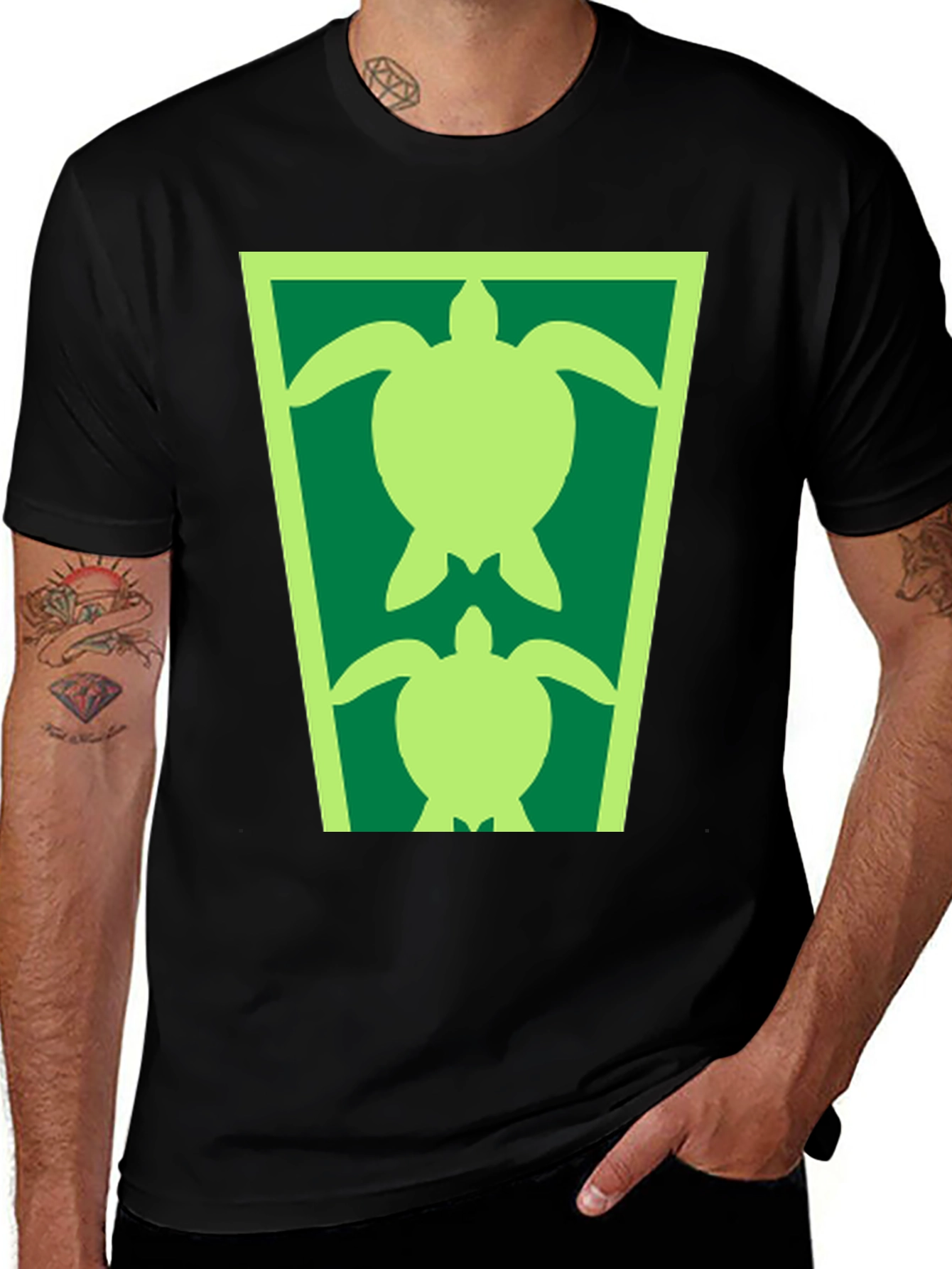 Turtle Graphic Tee - Black Cotton Blend