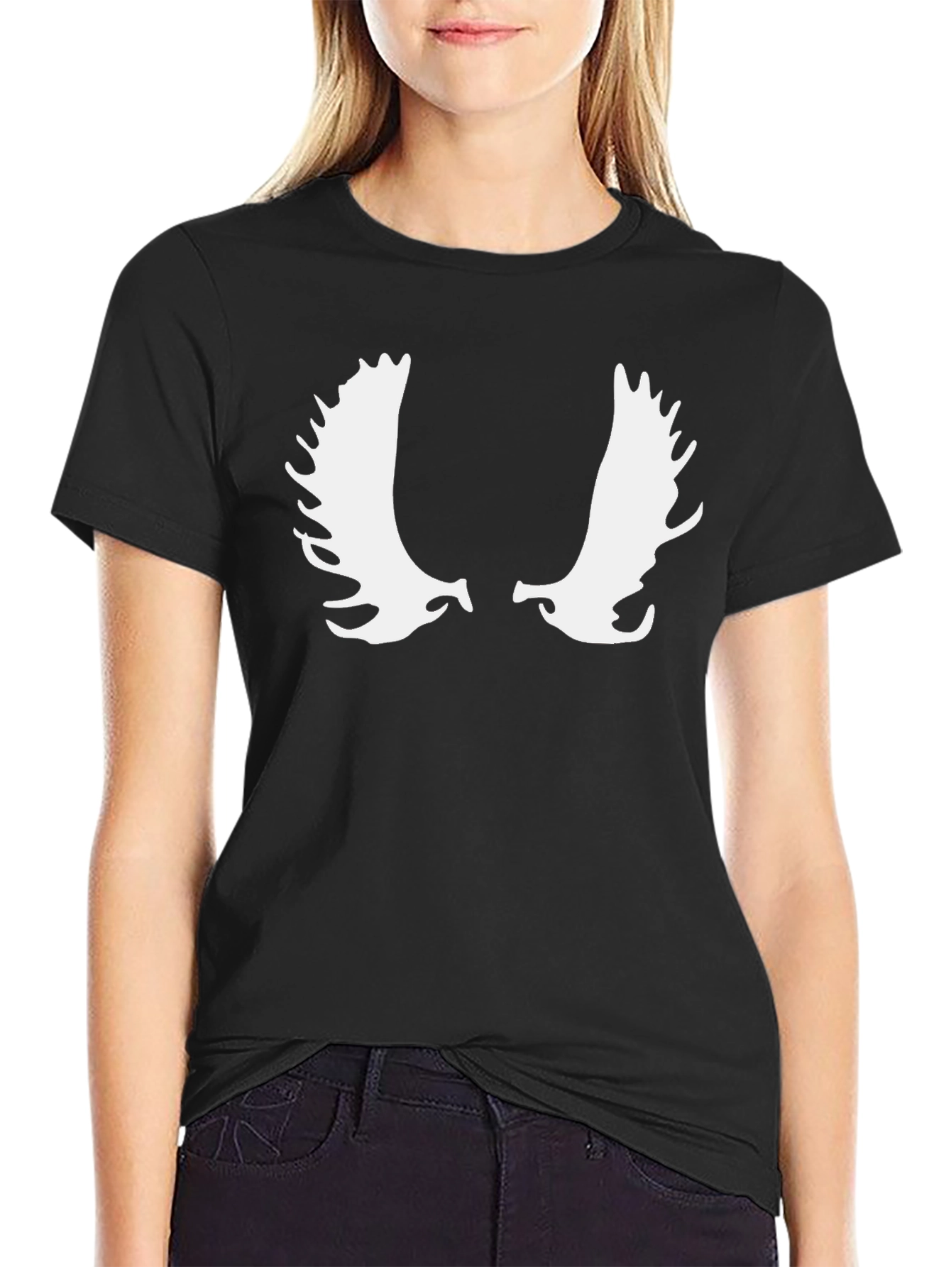 Moose Antler Graphic Tee - Black Cotton Casual T-Shirt