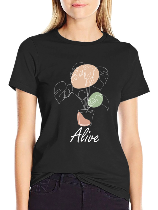 Alive Plant Graphic Tee - Trendy Minimalist Design