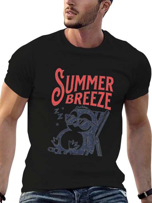 Summer Breeze Graphic Tee - Relaxed Penguin Design