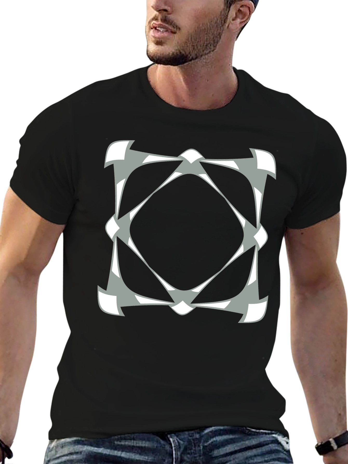 Geometric Diamond Pattern Black Tee