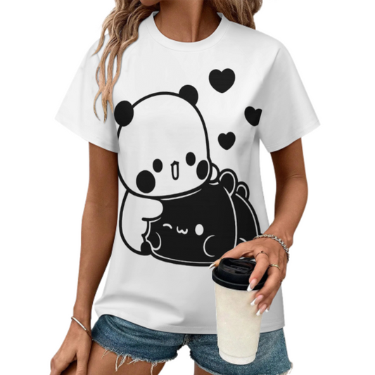 Cute Panda Hug Graphic T-Shirt – Kawaii Cartoon Aesthetic Casual Tee for Women(z301)