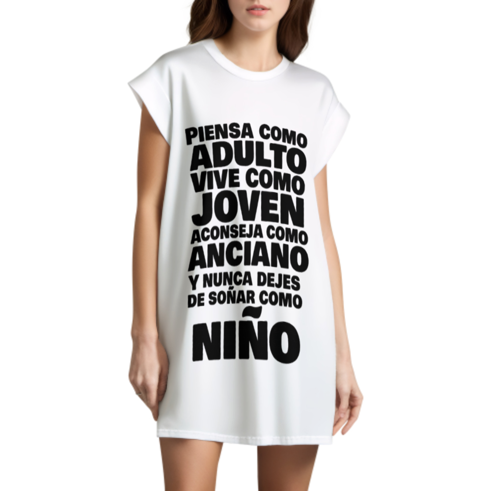 Spanish Inspirational Quote Oversized T-Shirt Dress – Motivational Typography Graphic Tee(z272)