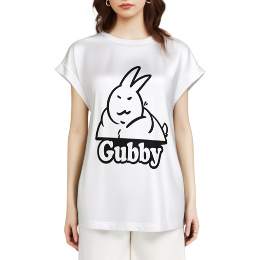 Gubby Cute Bunny Graphic Oversized T-Shirt – Minimal Cartoon Streetwear Tee for Women(z286)